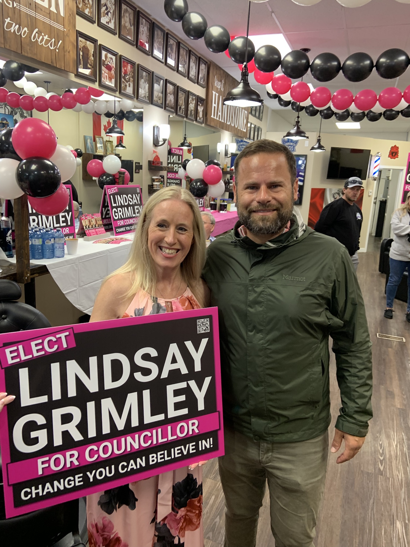 Lindsay Grimley with David Piccini, MPP for Northumberland - Peterborough South, at the campaign launch party